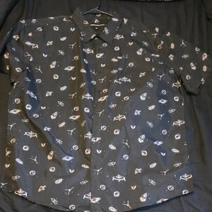Men's Black Space-Themed Casual Shirt